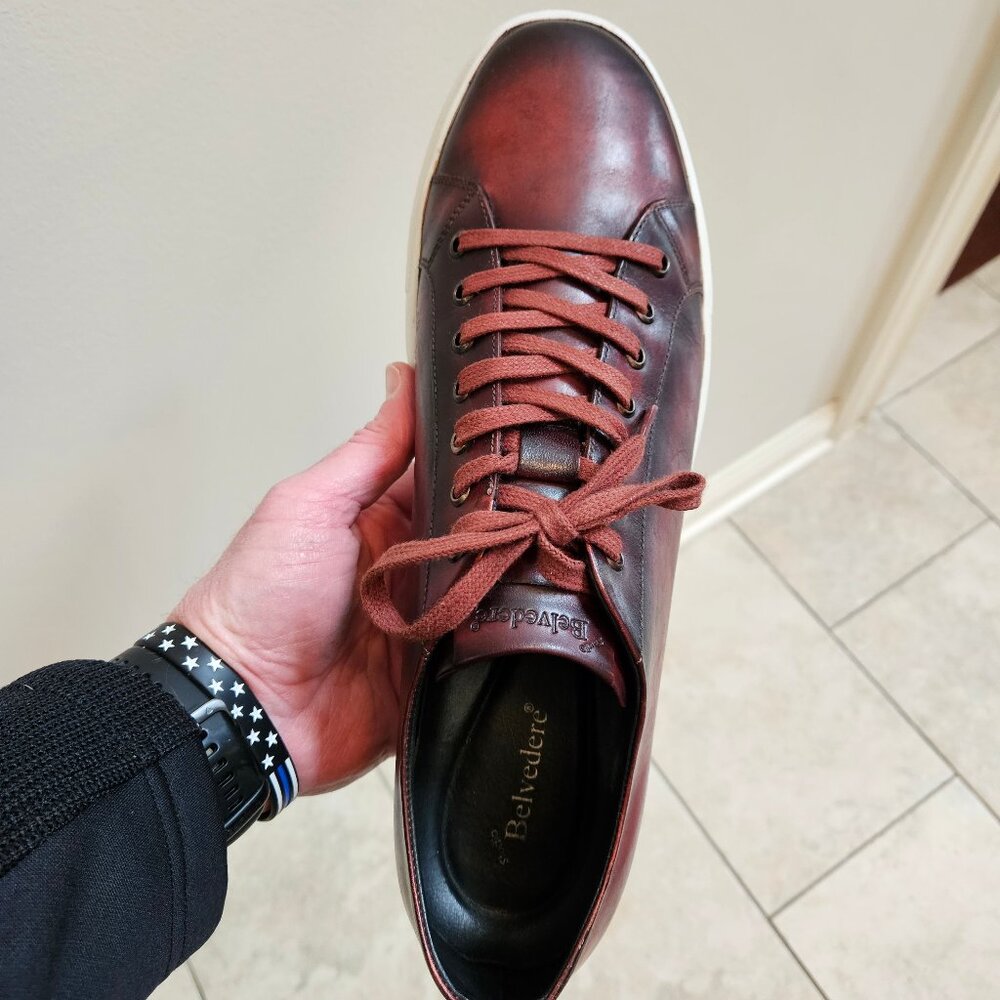 Studio Belvedere Men's 'James' Leather Sneakers, Brownish-Red, Sz 13 - Picture 11 of 16